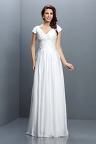 Reißverschluss Kurze Ärmeln Plissiertes Prinzessin Brautjungfernkleid aus Chiffon