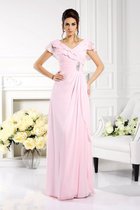 A-Linie Chiffon Bodenlanges Brautmutterkleid mit Rüschen mit Kurzen Ärmeln