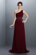 Ärmelloses A-Linie Natürliche Taile Perlenbesetztes Ballkleid aus Chiffon