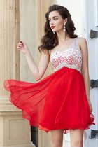 Rückenfreies Empire Taille Chiffon Ein Träger Ballkleid mit Perlen