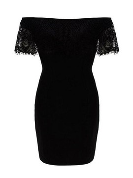 Spitze Schwarz Bardot Minikleid Oben Club Kleider